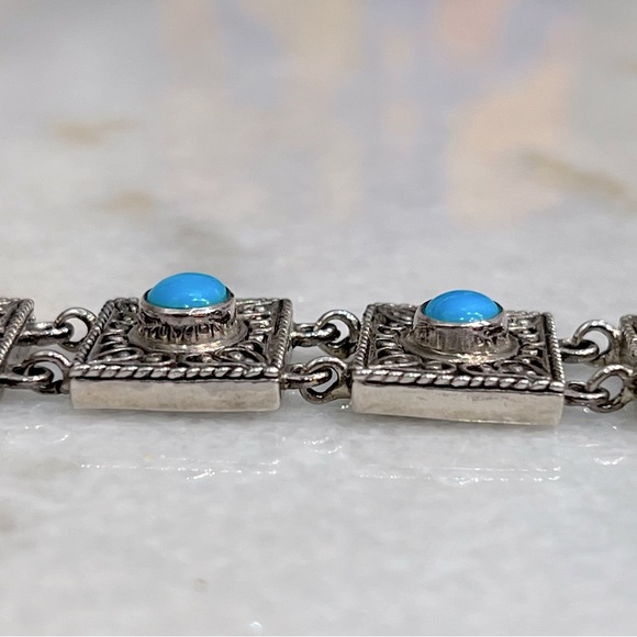 Arizona Sleeping Beauty Turquoise S925 Rectangular Link Toggle Clasp Bracelet - Picture 6 of 11